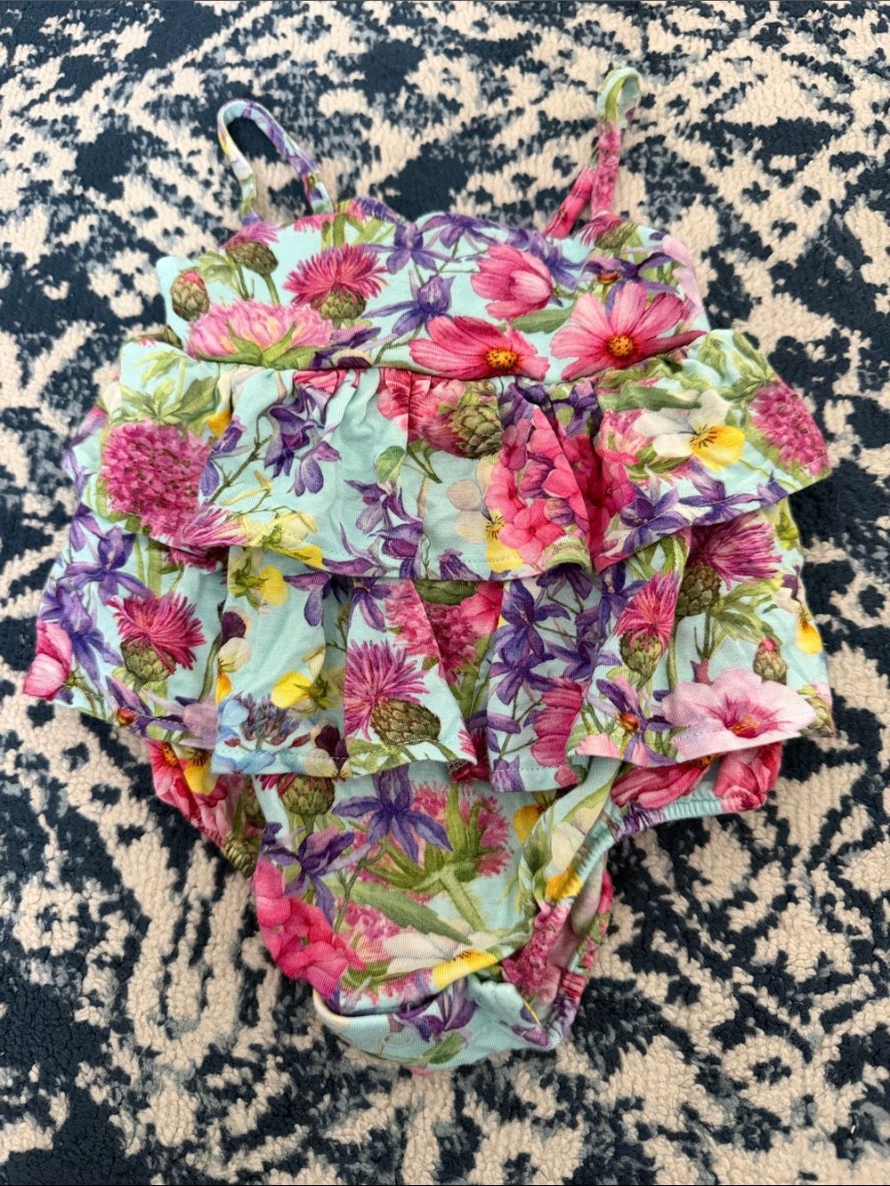 Posh Peanut ruffled sleeveless bubble romper - Hadley floral print - 3-6M